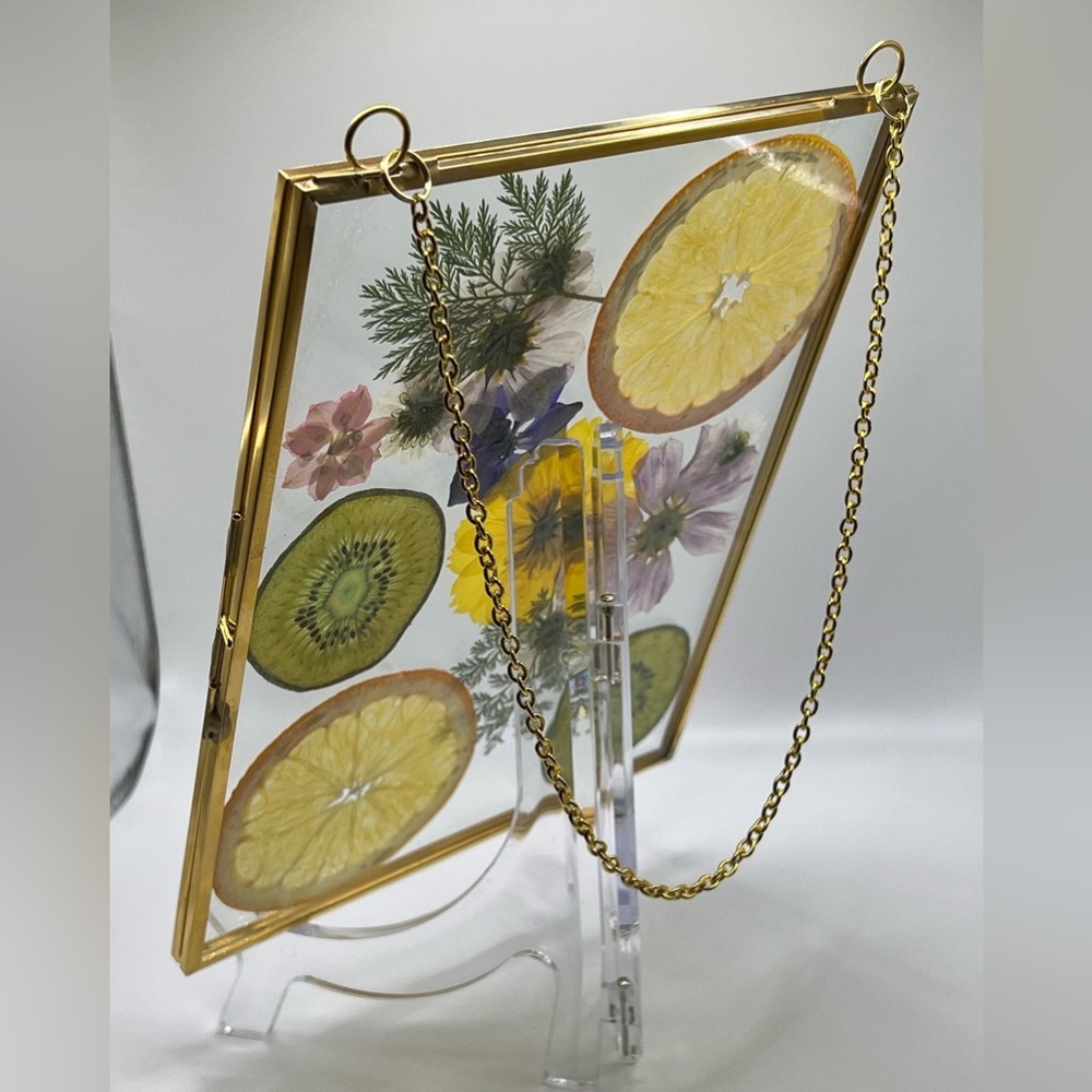Handmade Pressed Flower/Fruit Art in Gold Frame - Picture 3 of 4